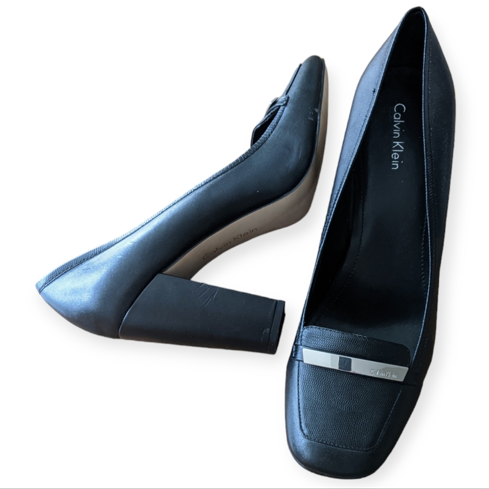 Calvin Klein Black leather heels sz 9